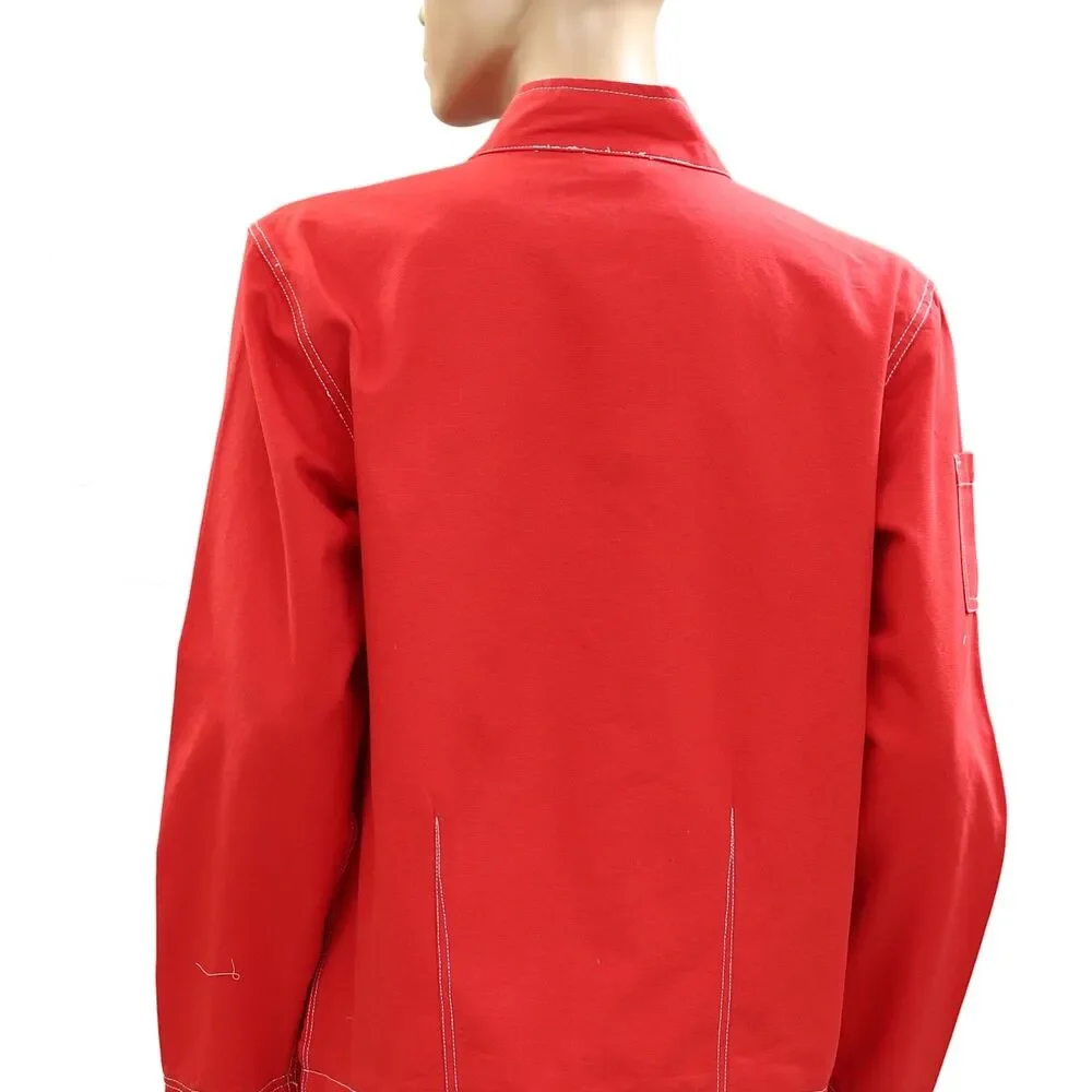 Free People We The Free Top Down Jacket Drawcord Red Cotton Zipup XS New 285696